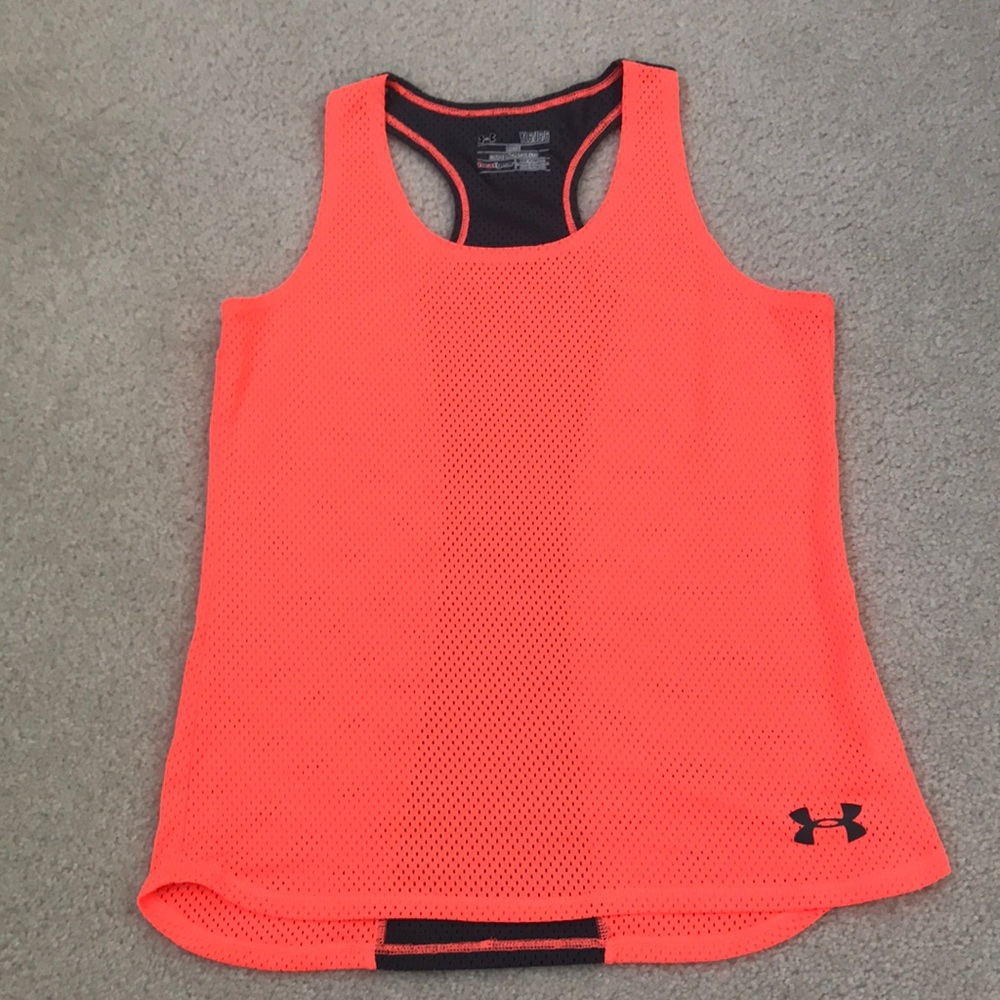 Like New! Under Armour Youth Large (YLG) Neon Coral & Grey Racerback Tank Top
